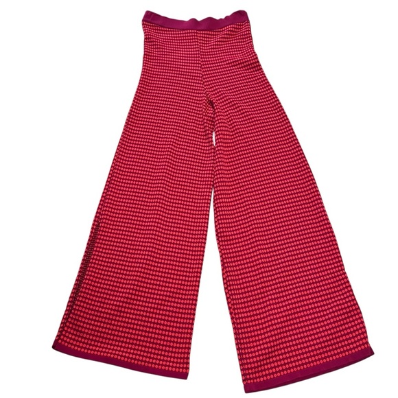 Zara Knit High Waist Two Tone Stretchy Flared Leg Size Small Red Purple Retro - Picture 8 of 11